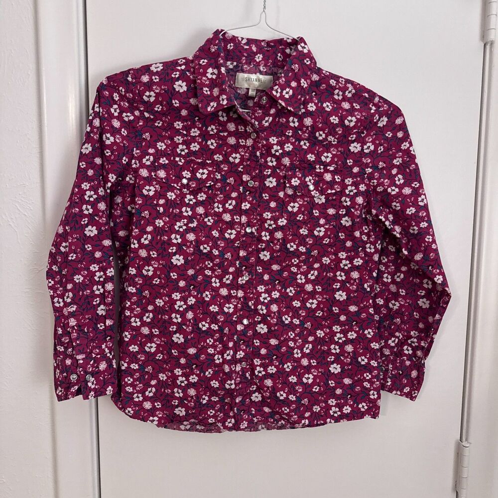Shyanne Girls’ Pink/Red Floral Western Pearl Snap Button-Up Shirt – Size XL